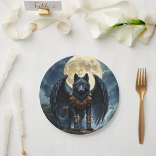 Guardian of the Moon – The Black Winged Wolf Paper Plates