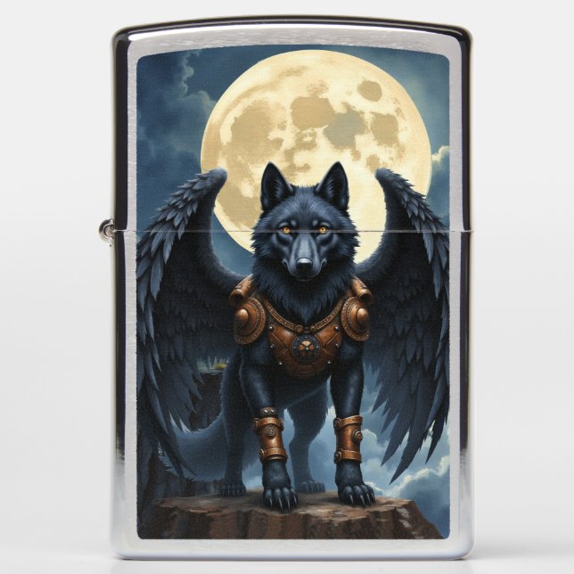 Guardian of the Moon – The Black Winged Wolf Zippo Lighter (Front)