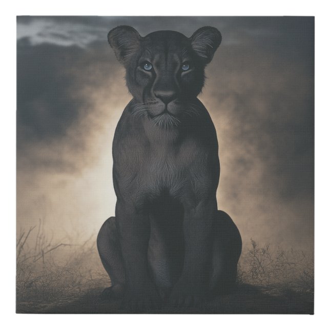 Guardian of the Shadows: The Majestic Lioness Faux Canvas Print (Front)