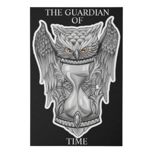 Guardian of Time - Owl and Hourglass illustartion Faux Canvas Print