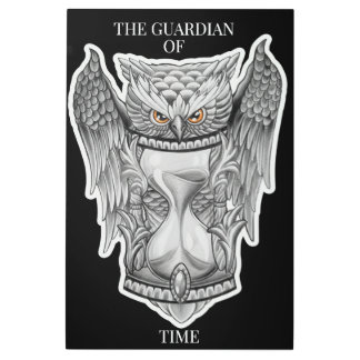 Guardian of Time - Owl and Hourglass illustartion Metal Print