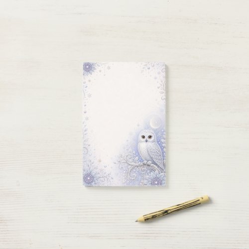 Guardian of Winter Night – Delicate Snowy Owl in W Post-it Notes