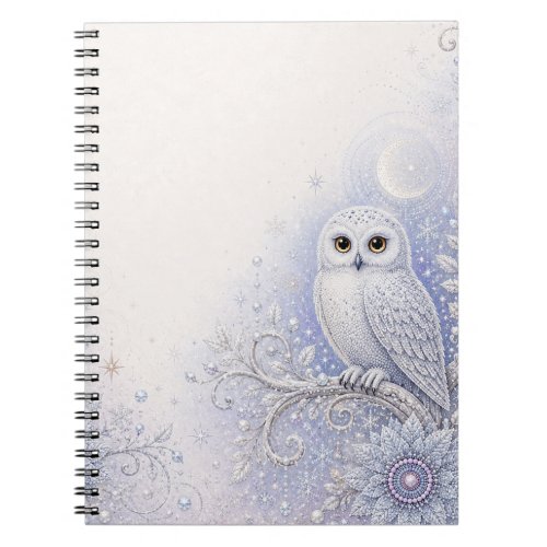 Guardian of Winter's Night – Delicate Snowy Owl in Notebook