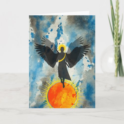 Guardian Protector Angel and Sun Watercolor Card