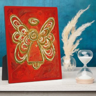 Guardian Red Angel Painting Art Gift Plaque