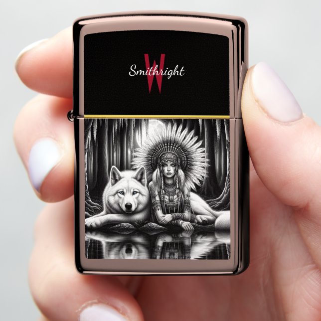 Guardian Spirit: Woman and Wolf Zippo Lighter (In Hand)