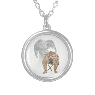 Guardian watching over a soldier silver plated necklace
