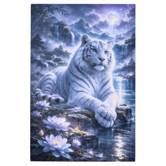Guardian White Tiger – Silent Strength and Gentle  Metal Print