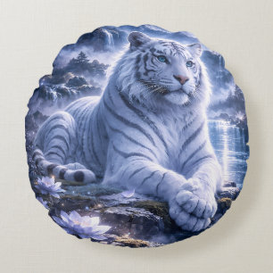 Guardian White Tiger – Silent Strength and Gentle  Round Pillow