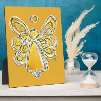 Guardian Yellow Angel Painting Art Gift Plaque