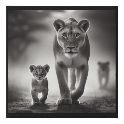 Guardians Gaze Lioness and Cub Faux Canvas Print