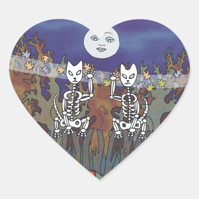 Guardians of a Haunted Forest Skeleton Mascots Heart Sticker (Front)
