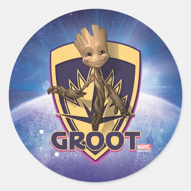 Guardians of the Galaxy | Baby Groot Crest Classic Round Sticker (Front)