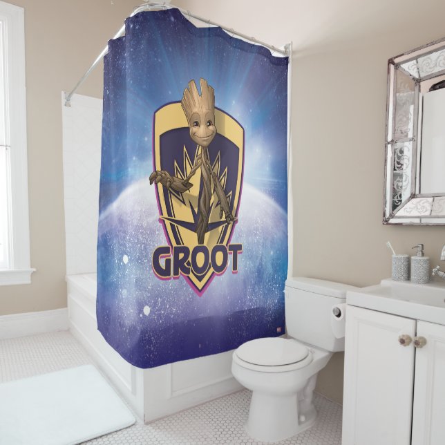 Guardians of the Galaxy | Baby Groot Crest Shower Curtain (In Situ)