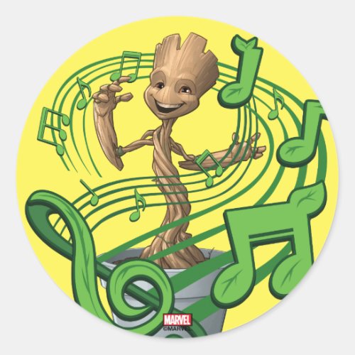 Guardians of the Galaxy  Baby Groot Music Notes Classic Round Sticker