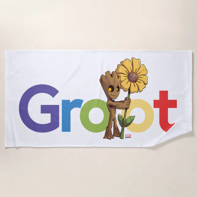 Guardians of the Galaxy | Groot Name Flower Beach Towel (Front)