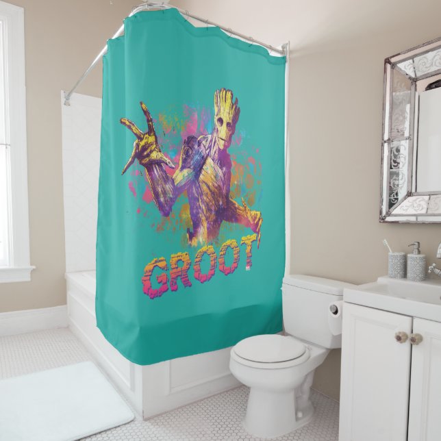 Guardians of the Galaxy | Groot Neon Graphic Shower Curtain (In Situ)