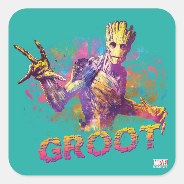 Guardians of the Galaxy | Groot Neon Graphic Square Sticker (Front)
