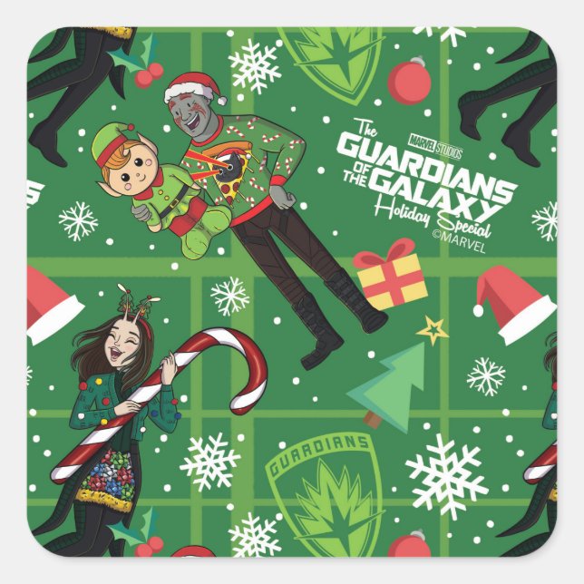 Guardians of the Galaxy Holiday Drax & Mantis Square Sticker (Front)