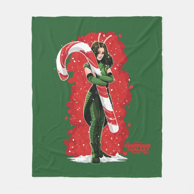Guardians of the Galaxy Holiday Mantis Candy Cane Fleece Blanket (Front)