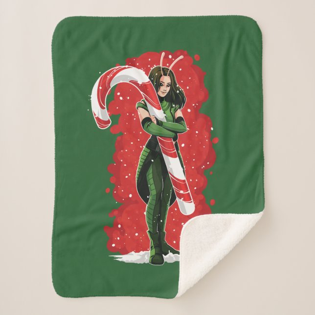 Guardians of the Galaxy Holiday Mantis Candy Cane Sherpa Blanket (Front)