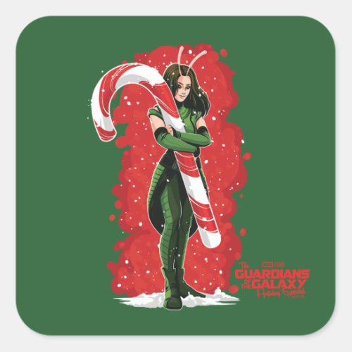 Guardians of the Galaxy Holiday Mantis Candy Cane Square Sticker