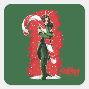 Guardians of the Galaxy Holiday Mantis Candy Cane Square Sticker