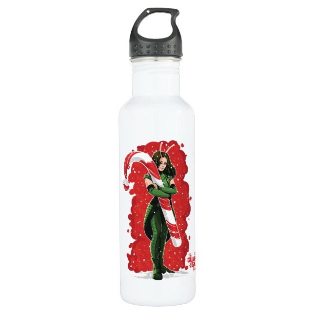 Guardians of the Galaxy Holiday Mantis Candy Cane Stainless Steel Water Bottle (Front)