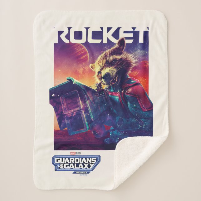 Guardians of the Galaxy Rocket Character Poster Sherpa Blanket (Front)