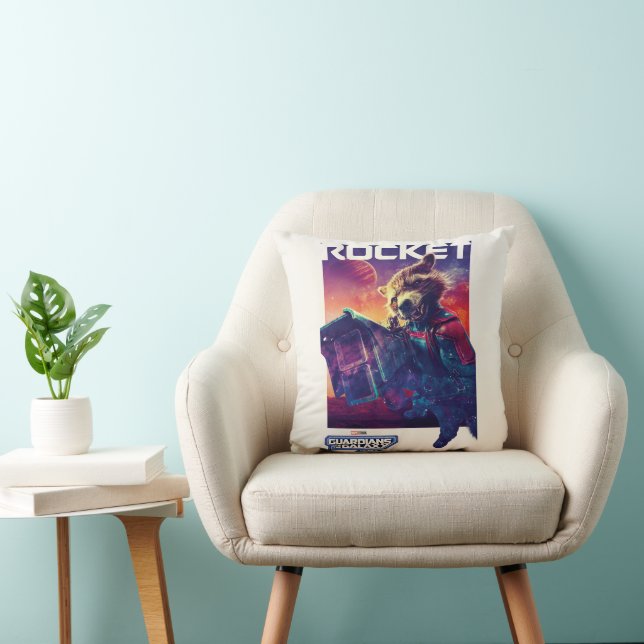 Guardians of the Galaxy Rocket Character Poster Throw Pillow (Chair)