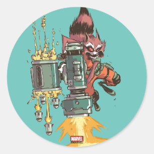 Guardians of the Galaxy   Rocket Full Blast Classic Round Sticker
