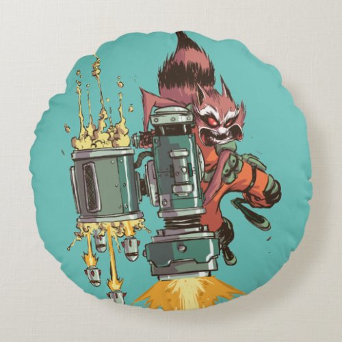 Guardians of the Galaxy  Rocket Full Blast Round Pillow