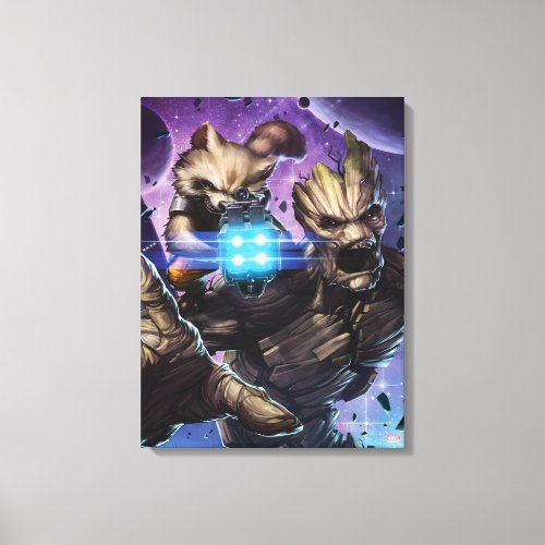 Guardians of the Galaxy  Rocket  Groot Attack Canvas Print