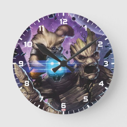 Guardians of the Galaxy  Rocket  Groot Attack Round Clock