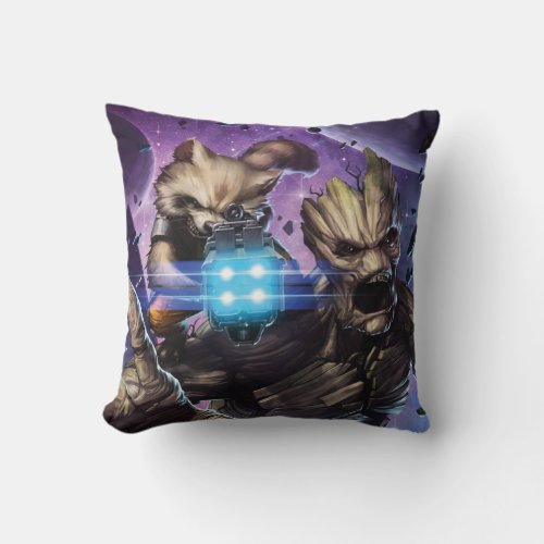 Guardians of the Galaxy  Rocket  Groot Attack Throw Pillow