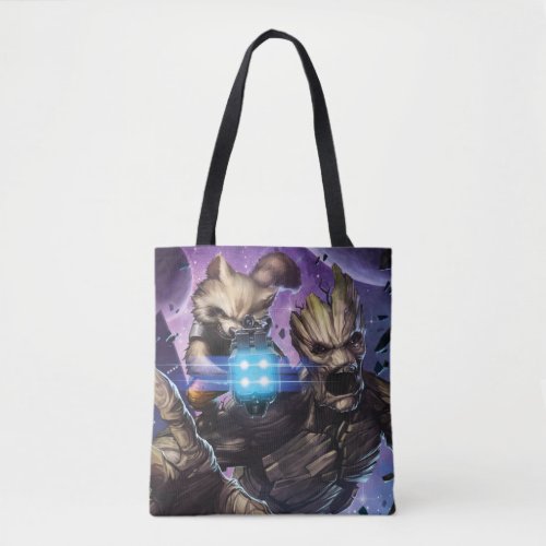 Guardians of the Galaxy  Rocket  Groot Attack Tote Bag