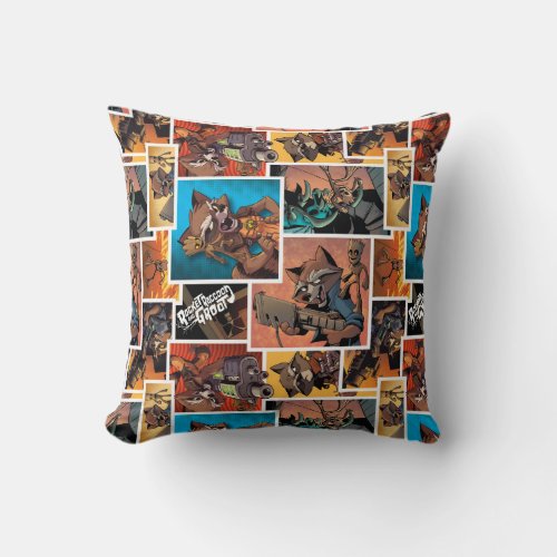 Guardians of the Galaxy  Rocket  Groot Collage Throw Pillow