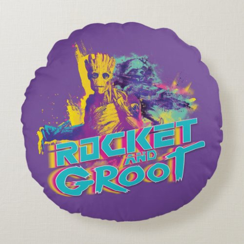 Guardians of the Galaxy  Rocket  Groot Neon Art Round Pillow
