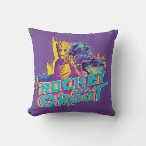 Guardians of the Galaxy  Rocket  Groot Neon Art Throw Pillow
