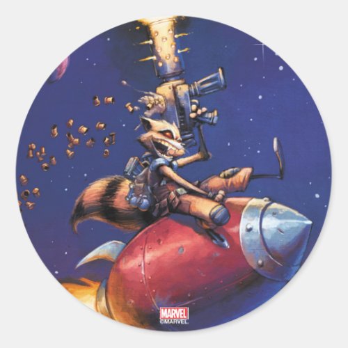 Guardians of the Galaxy  Rocket Riding Missile Classic Round Sticker