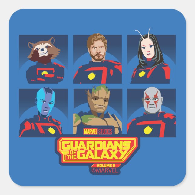 Guardians of the Galaxy Team Profile Lineup Square Sticker (Front)