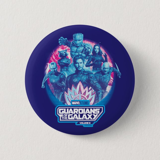 Guardians of the Galaxy Vaporwave Team Graphic Button (Front)