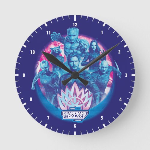 Guardians of the Galaxy Vaporwave Team Graphic Round Clock