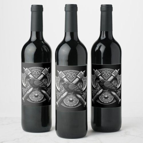 Guardians of the North Axes Shield and Raven Wine Label