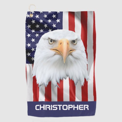 Guarding Eagle The American Flag Patriotic Golf Towel