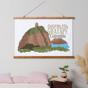 Guatape Colombia El Peñol Vintage Travel Hanging Tapestry