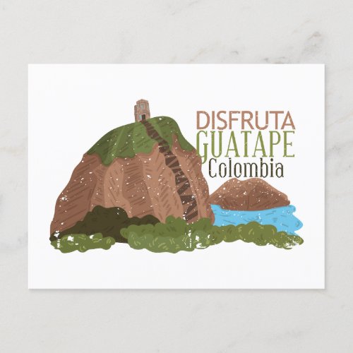 Guatape Colombia El Peol Vintage Travel Postcard