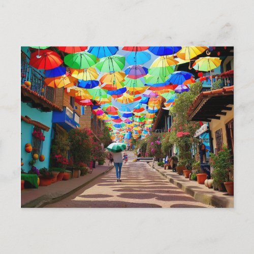 Guatap Colombia Umbrella Street Postcard