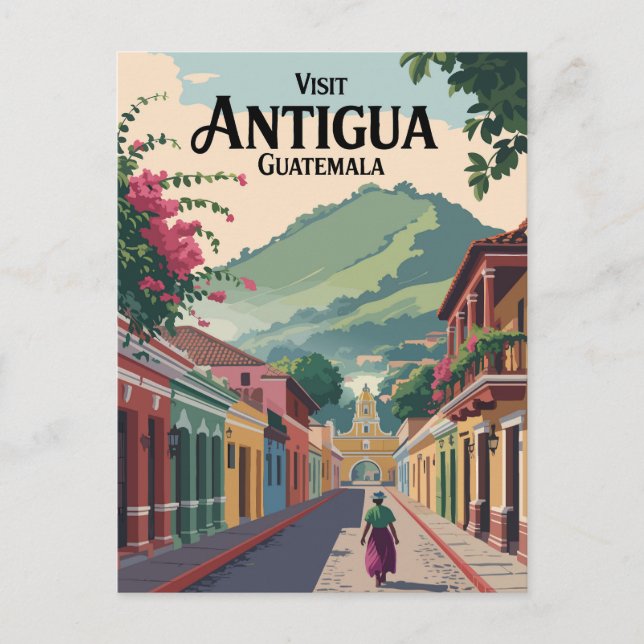 Guatemala Antigua Illustration Travel Art Vintage Postcard (Front)