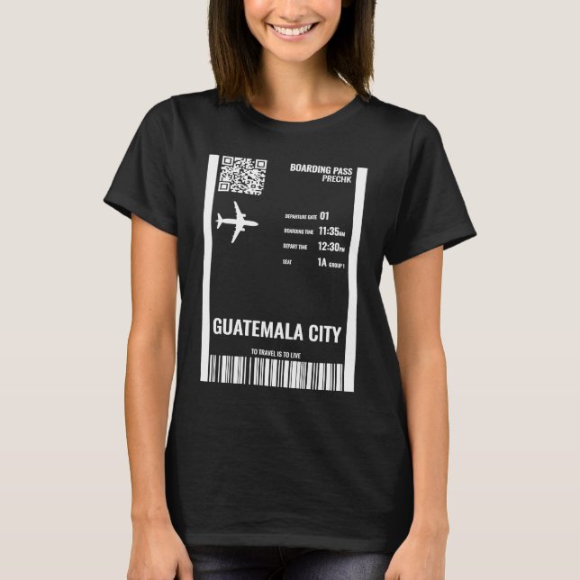 Guatemala City Boarding Pass Airline Ticket Travel T-Shirt (Front)
